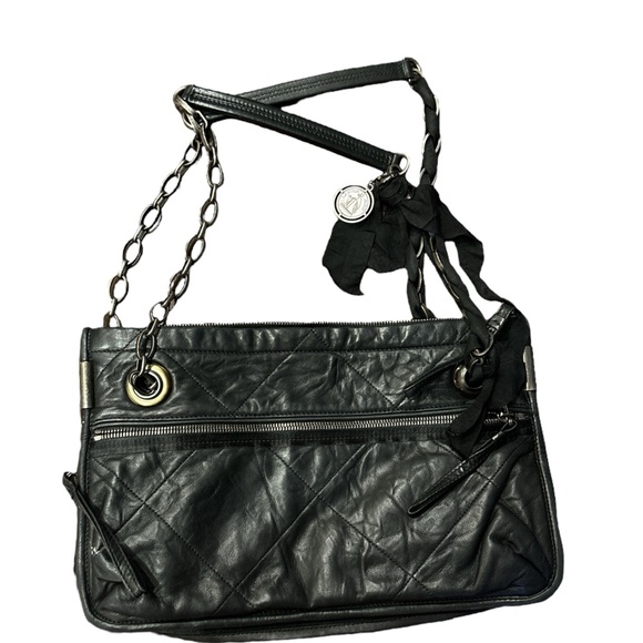 LANVIN Black Quilted Leather Chain Shoulder Bag - Picture 2 of 6